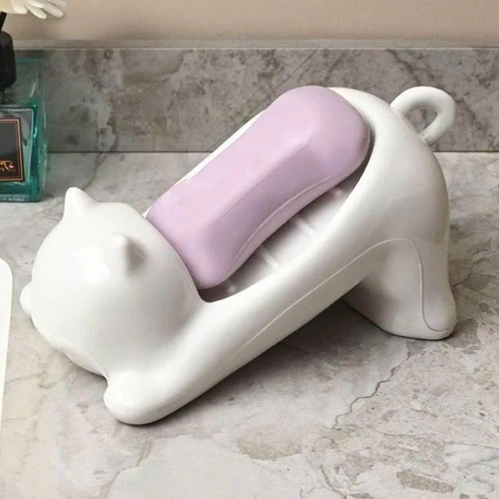 Hộp xà phòng, Khay đựng xà phòng thoát nước bằng nhựa, Khay đựng xà phòng hoạt hình hình hình mèo sáng tạo