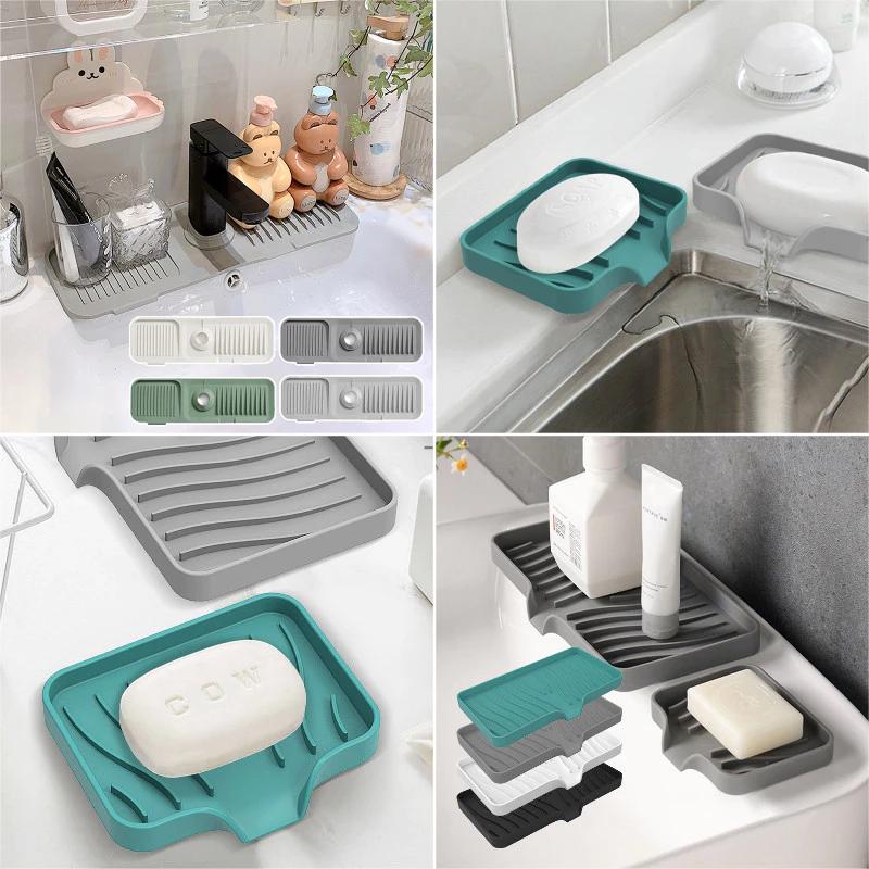 Hộp xà phòng thoát nước màu kẹo Thảm silicon đa chức năng Tấm thoát nước xà phòng phòng phòng tắm đơn giản