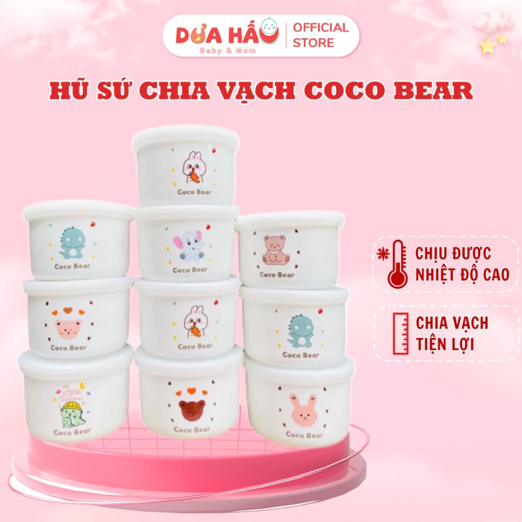 Hũ Sứ Chia Vạch Coco Bear Đựng Đồ Ăn Dặm, Trữ Đông Đồ Ăn Cho Bé Shop DuaHau Baby & Mom