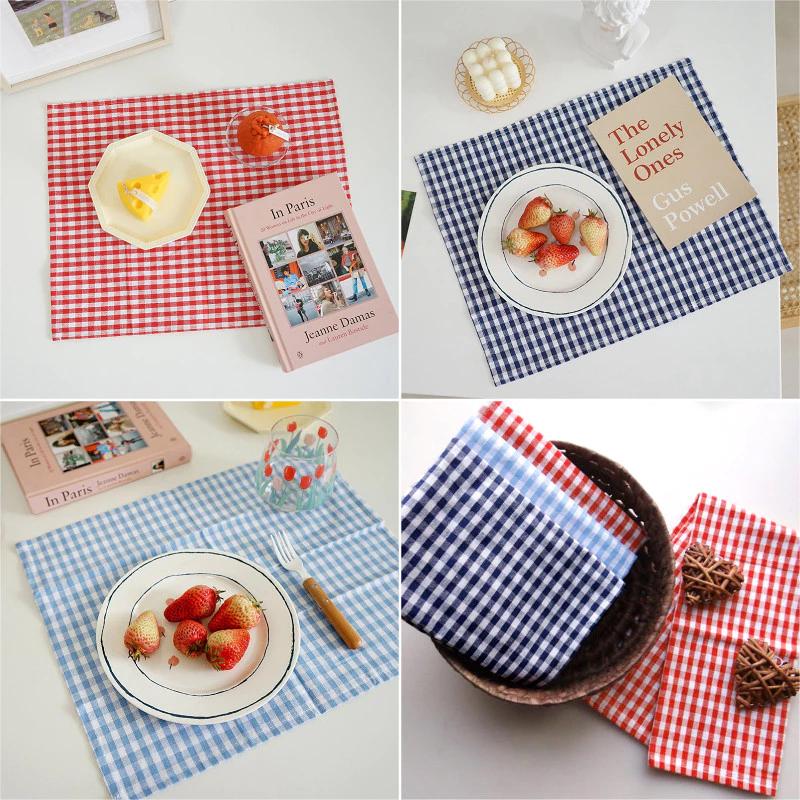 Ins Họa Tiết Kẻ Sọc Placemats Đơn Giản Cotton Đĩa Ăn Thảm Đạo Cụ Ảnh Thời Trang