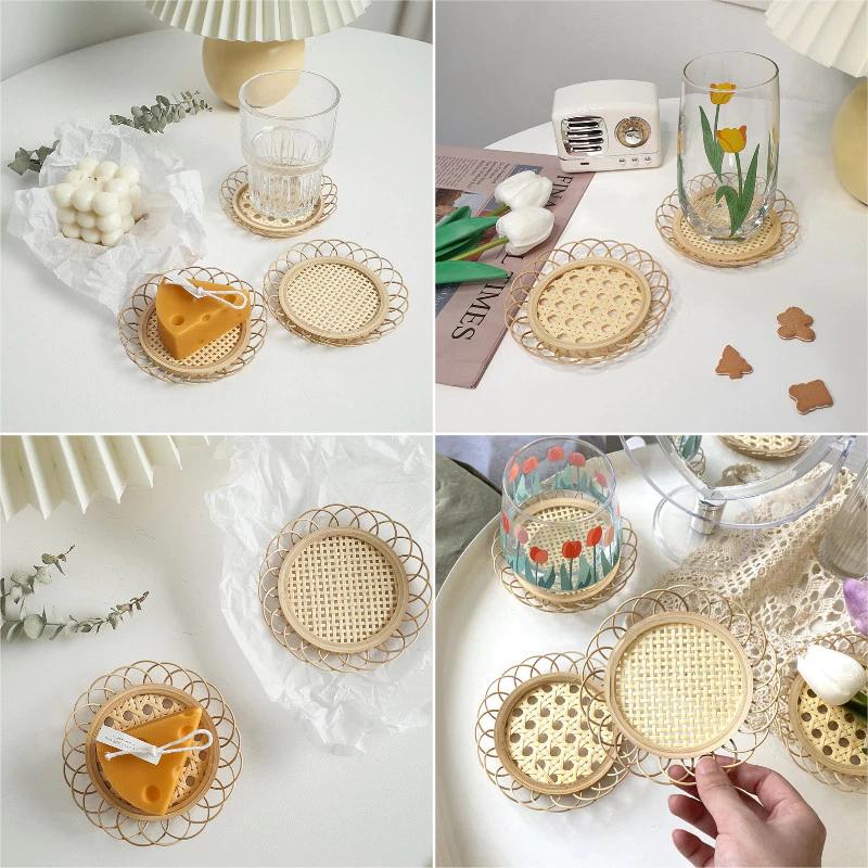Ins Tre Dệt Cốc Thảm Mây Dệt Cốc Giữ Thời Trang Rỗng Ra Placemats