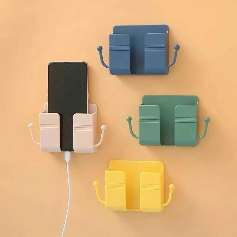 Kệ Dán Tường Có 2 QUAI Để Sạc Điện Thoại, Remote, Ổ Cắm - Hộp Đựng Đồ Dán Tường Kèm 2 Móc Treo Đồ