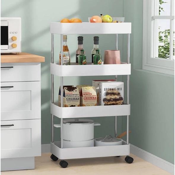 Kệ Đẩy 4 tầng tiện lợi, Kệ để đồ đa năng có bánh xe thanh trụ inox giá siêu rẻ - kệ để đồ nhà tắm