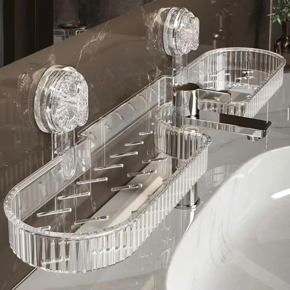 Kệ Để Bồn rửa mặt bồn rửa bát đa năng 2 móc hút chân không kèm lỗ thoát nước