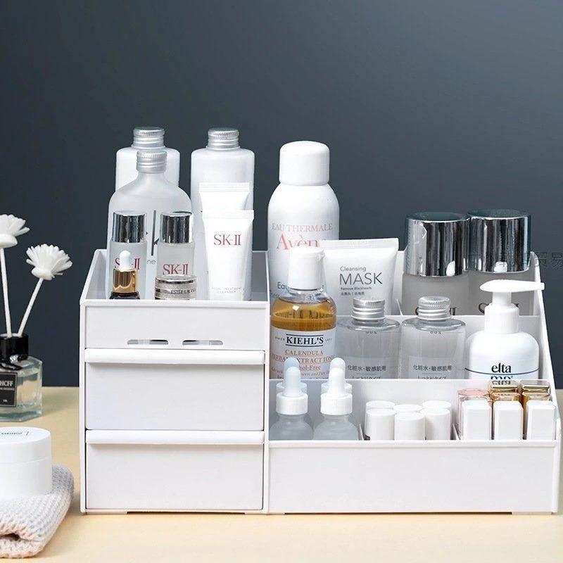 Kệ Để Đồ Trang Điểm Mini 3 Tầng 2 ngăn kéo, Kệ Đựng Mỹ Phẩm - Kệ đựng Đồ Đa Năng - KỆ 3N2T TRẮNG