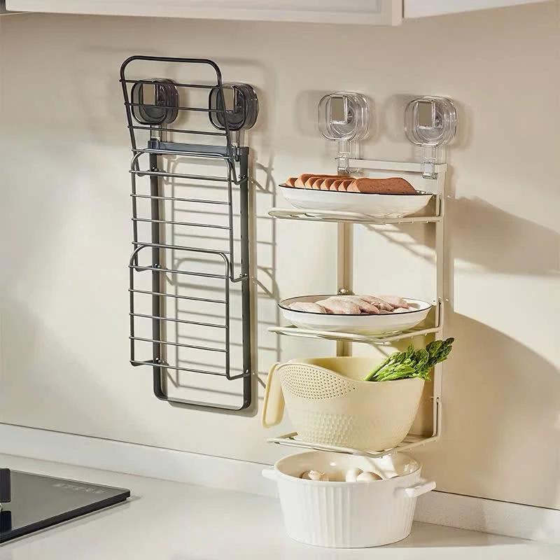 Kệ để thực phẩm nhà bếp treo tường hút chân không 3 tầng KN289 , Giá để bát dĩa treo tường tiện lợi