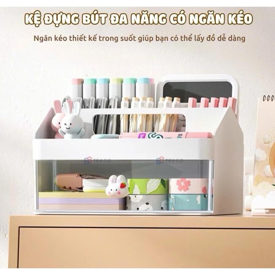 Kệ Đựng Bút Có Ngăn Kéo JX2218 - Kệ Đựng Đồ Mỹ Phẩm, Trang Điểm, Makeup - Khay nhựa đa năng thỏ