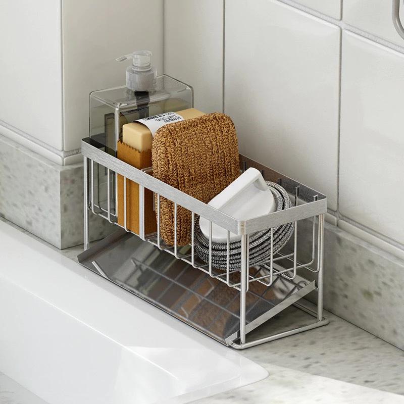 Kệ đựng đồ rửa chén Inox kèm đĩa dốc 45 độ thoát nước tiện lợi
