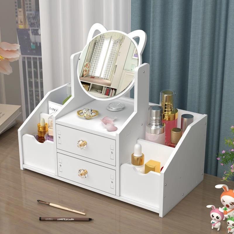 Kệ đựng mĩ phẩm có gương để bàn, kệ đựng mỹ phẩm để bàn, kệ để đồ trang điểm, bàn trang điểm mini