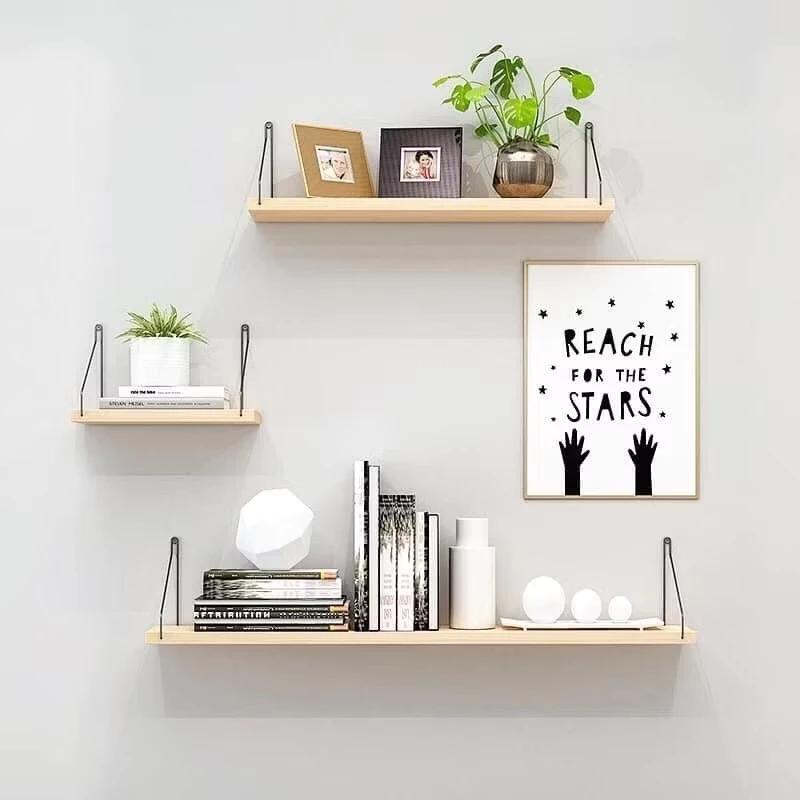 Kệ Gỗ Treo Tường Không Khoan, Kệ Trang Trí Decor Thanh Ngang Nhà Tắm Nhà bếp Dễ Lắp Đặt 17mm