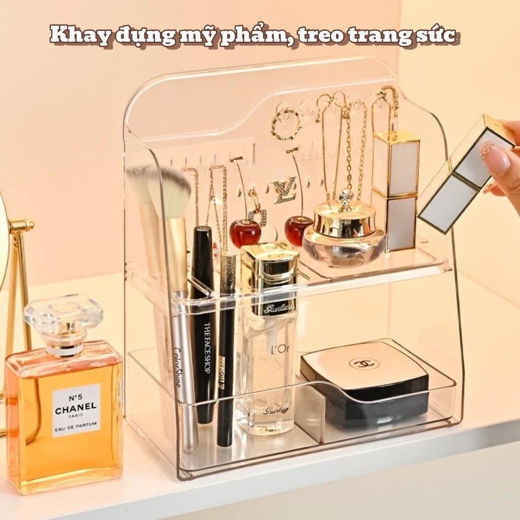 Kệ mỹ phẩm để bàn Acrylic, Kệ mỹ phẩm nhà tắm 2 tầng trong suốt dáng nghiêng