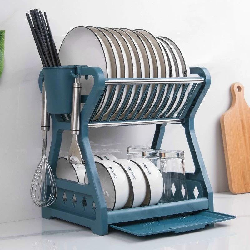 Kệ úp chén Ts-3639 chữ X, kệ bát đĩa đa năng có ống để muỗng đũa và móc treo