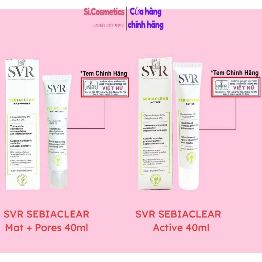 Kem dưỡng ẩm se khít lỗ chân lông và kiềm dầu SVR SEBIACLEAR Mat + Pores, Gel Active, Hydra 40ml