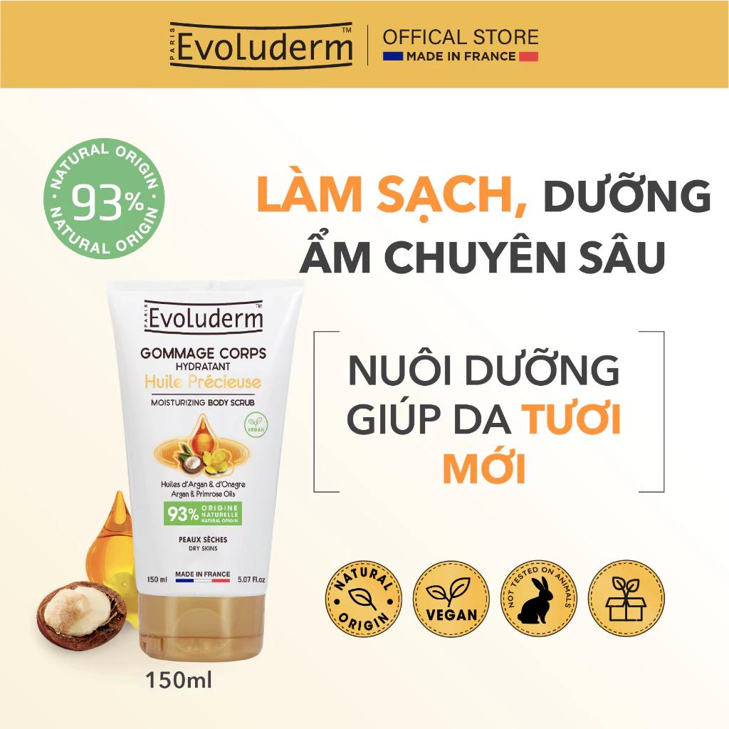 Kem Tẩy Tế Bào Chết Body Tinh Dầu Hoa Anh Thảo + Argan Evoluderm Precious Oil Moisturizing Body Scrub Chăm Da Sáng Mịn