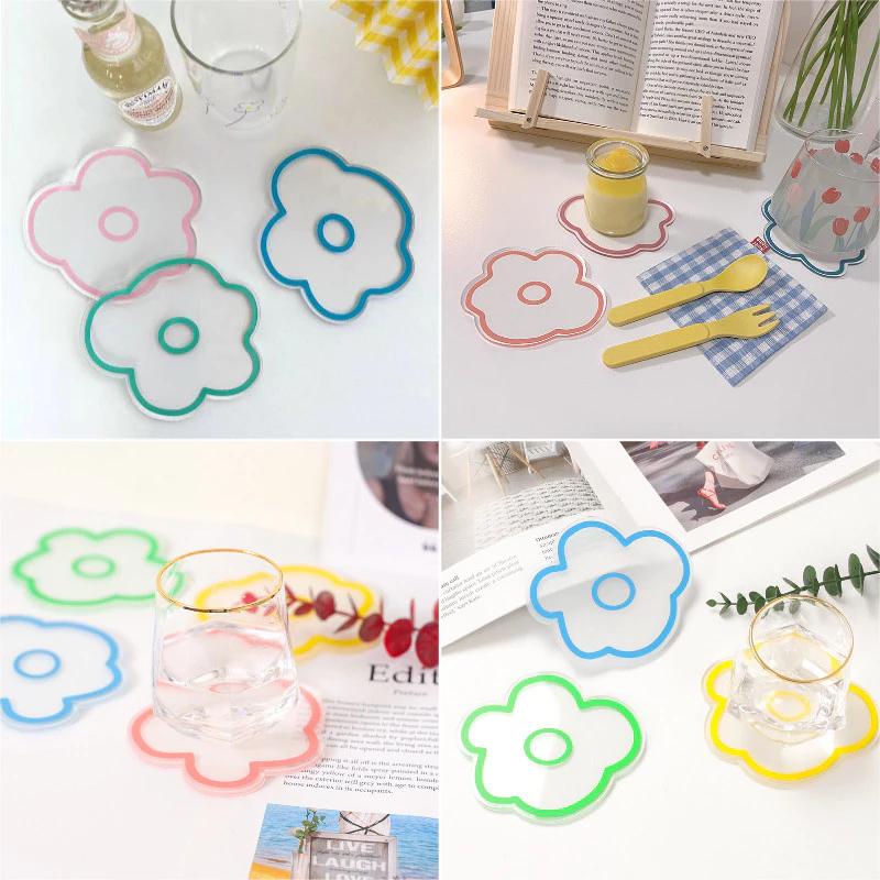 Kẹo Màu Cốc Coaster Hình Hoa Trong Suốt Placemat Thời Trang Nơi Ăn Miếng Lót