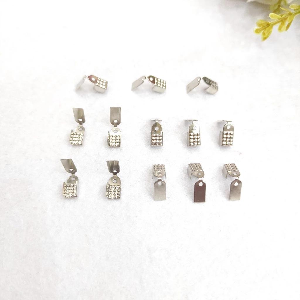 Kẹp đầu dây handmade [3 lá], khóa chốt nối, kẹp răng cưa vân sọc, cố định làm vòng tay, vòng cổ