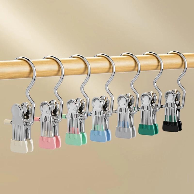 Kẹp móc treo quần áo, móc treo đồ tiện dụng đa năng, kẹp chắc chắn bằng thép không rỉ, tiết kiệm diện tích