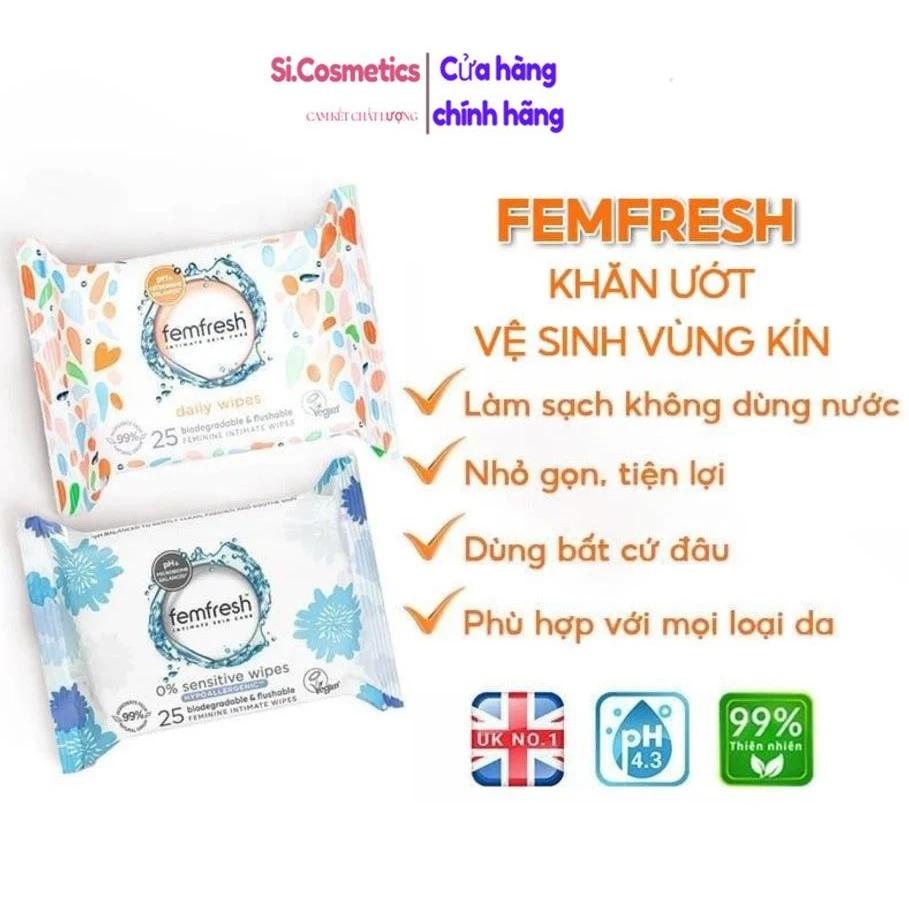 Khăn giấy ướt vệ sinh vùng kín phụ nữ cao cấp Femfresh 10 - 25 tờ/ gói Femfresh Intimate Skin Care 0% Sensitive Wipes