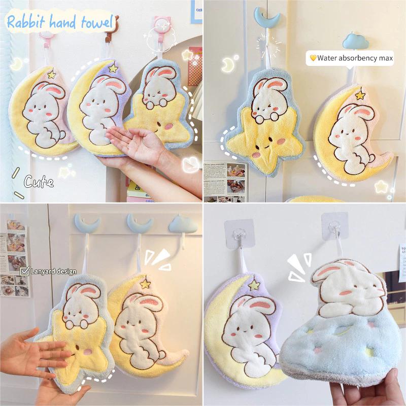Khăn lau ngôi sao thỏ dễ thương Khăn mặt lông cừu san hô mềm Khăn lau khô tay hai lớp cho trẻ em