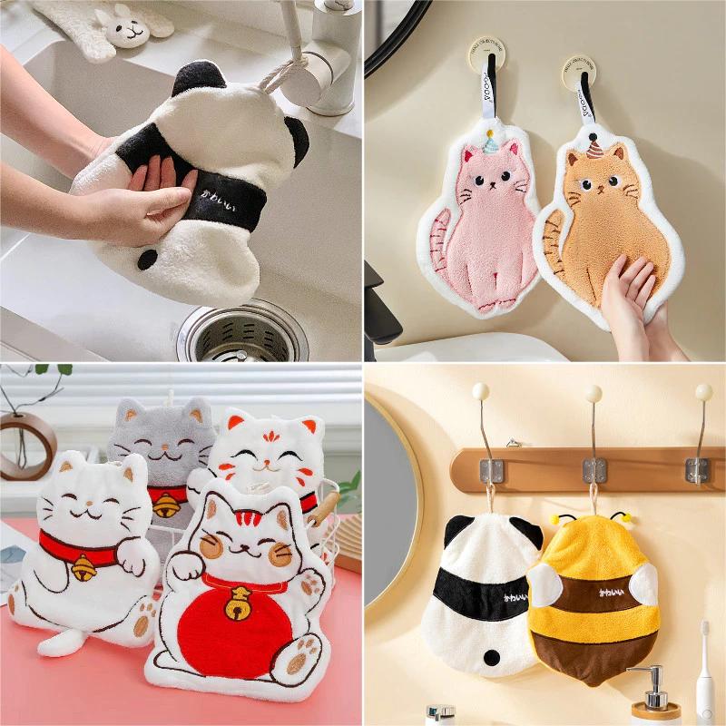 Khăn lau tay mèo may mắn Hình gấu trúc dễ thương Khăn tắm lông cừu san hô Khăn mặt trẻ em