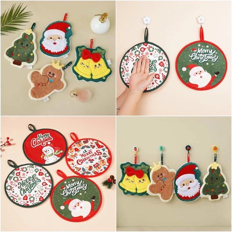 Khăn tay Giáng sinh đáng yêu Hình cây thông Noel Khăn treo hoạt hình cho trẻ em Khăn mặt