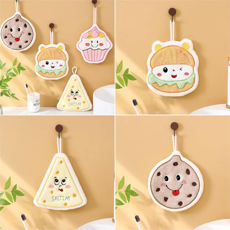 Khăn tay hình món tráng miệng Khăn treo Hamburger đáng yêu Khăn choàng lông cừu san hô mềm