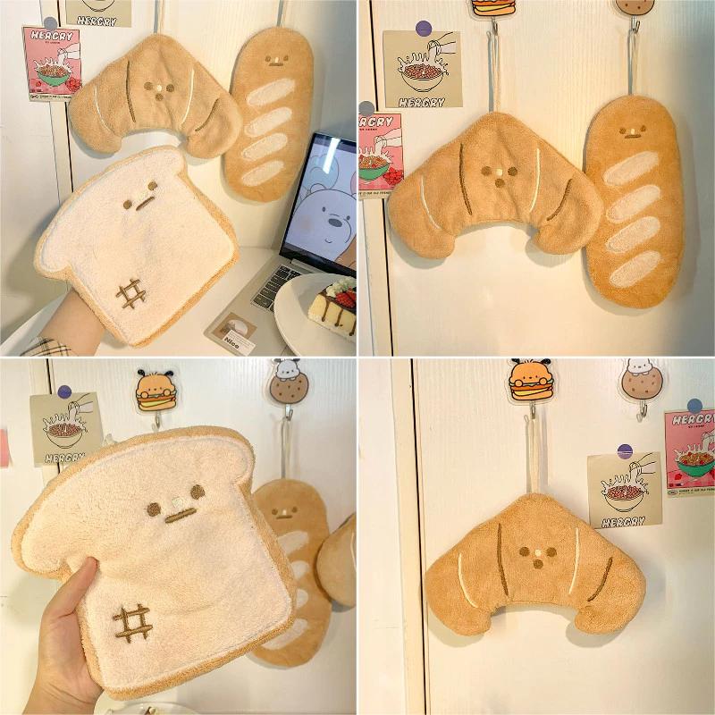 Khăn treo bánh mì dễ thương Khăn thêu hoạt hình Khăn tay phòng tắm mềm Khăn lau khô tay