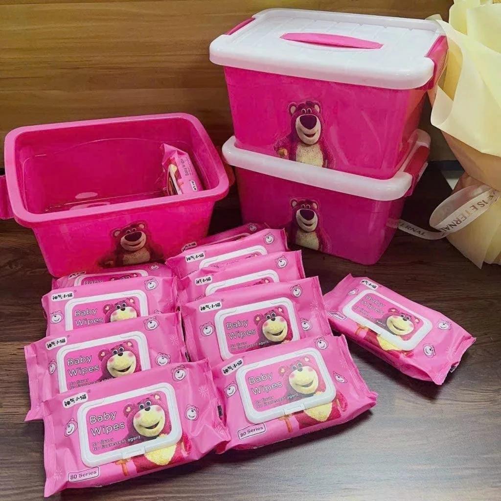 Khăn ướt Baby WIpes 250G 100 tờ Khăn Giấy Ướt gấu dâu gói 80 tờ Cho Trẻ Sơ Sinh Kháng Khuẩn An Toàn [30-31]