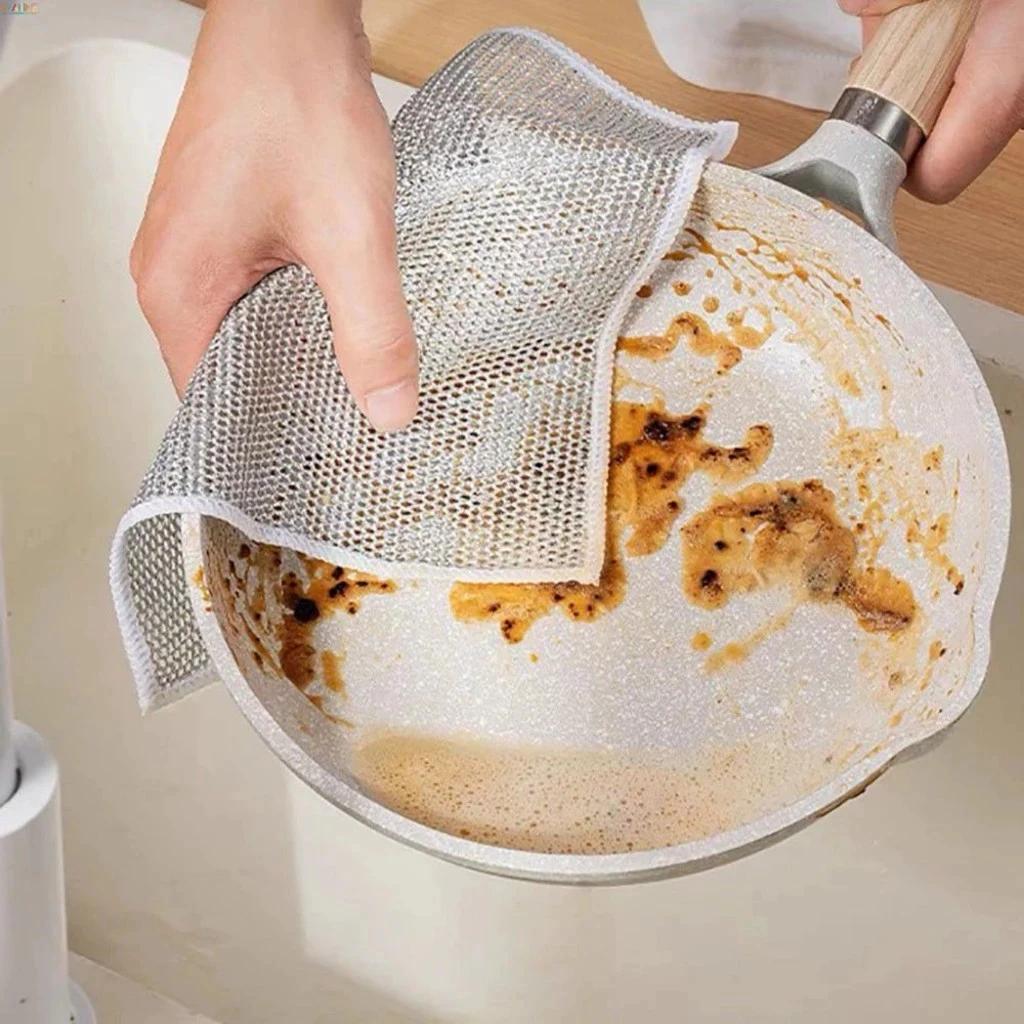 Khăn Vải Lưới Rửa Chén, Khăn Lau Bếp Kim Loại Giẻ Rửa Bát Chén Dĩa Chất Liệu Dây Bạc [12]