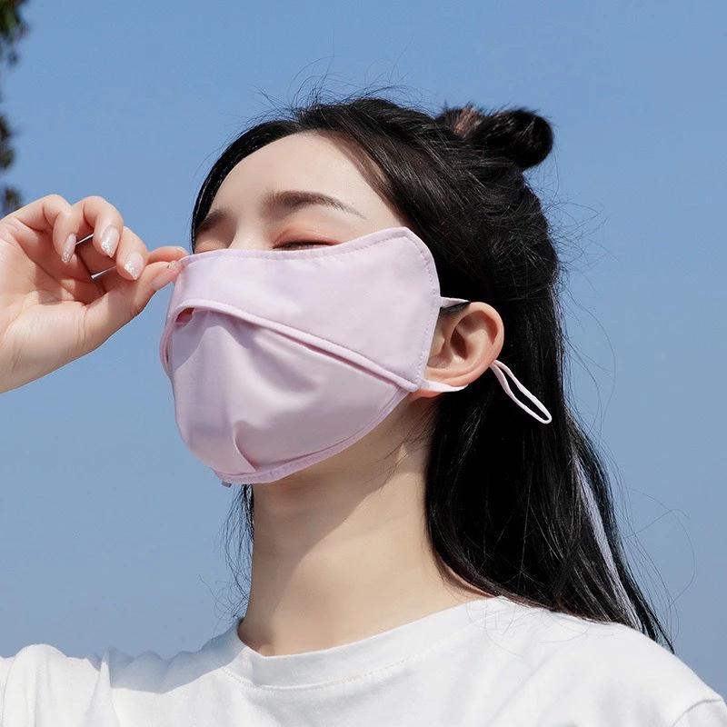 Khẩu trang chống tia UV 98%, khẩu trang vải lụa mát chống nắng, Unisex nam nữ đều thích hợp có nút chỉnh quai đeo