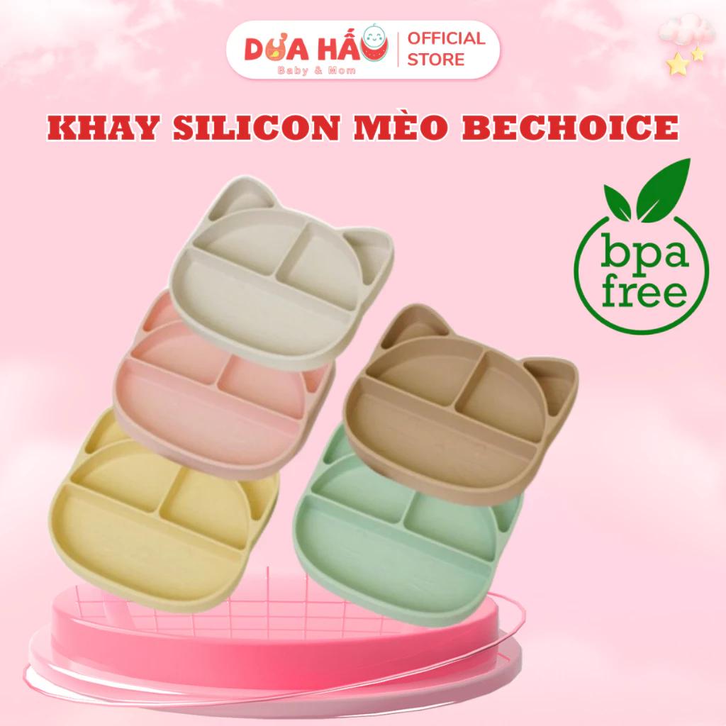 Khay Ăn Dặm Silicon Hình Gấu Hình Mèo Đế Hít Bé Đế Hít Chống Đổ Chống Lật BeChoice Shop DuaHauBaby&Mom