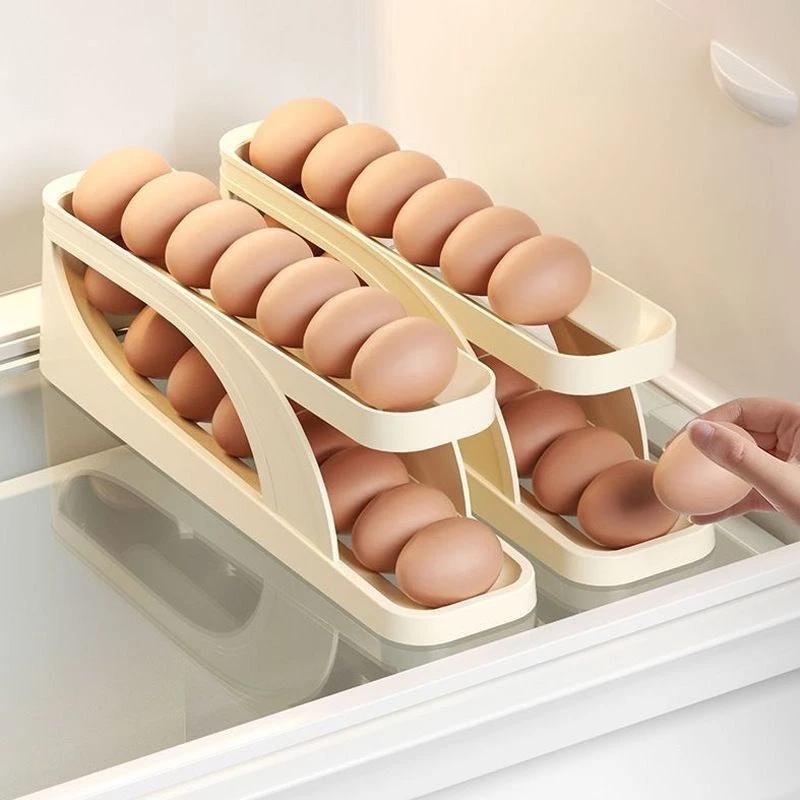 Khay đựng trứng lăn tự động 2 tầng 15 quả để tủ lạnh thông minh tiện lợi tiết kiệm không gian