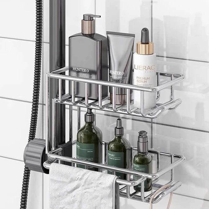 Khay inox gắn vòi rửa bát 2 TẦNG SS04 - giá inox thép không rỉ treo vòi, nhà tăm, chậu rửa bát, toilet để đồ tiện lợi