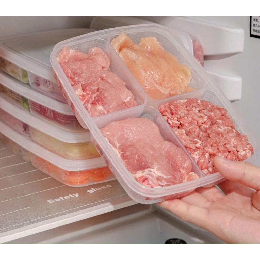 Khay nhựa đựng thực phẩm, rau củ 4 ngăn - Hộp nhựa chia ngăn thức ăn cho bé ăn dặm