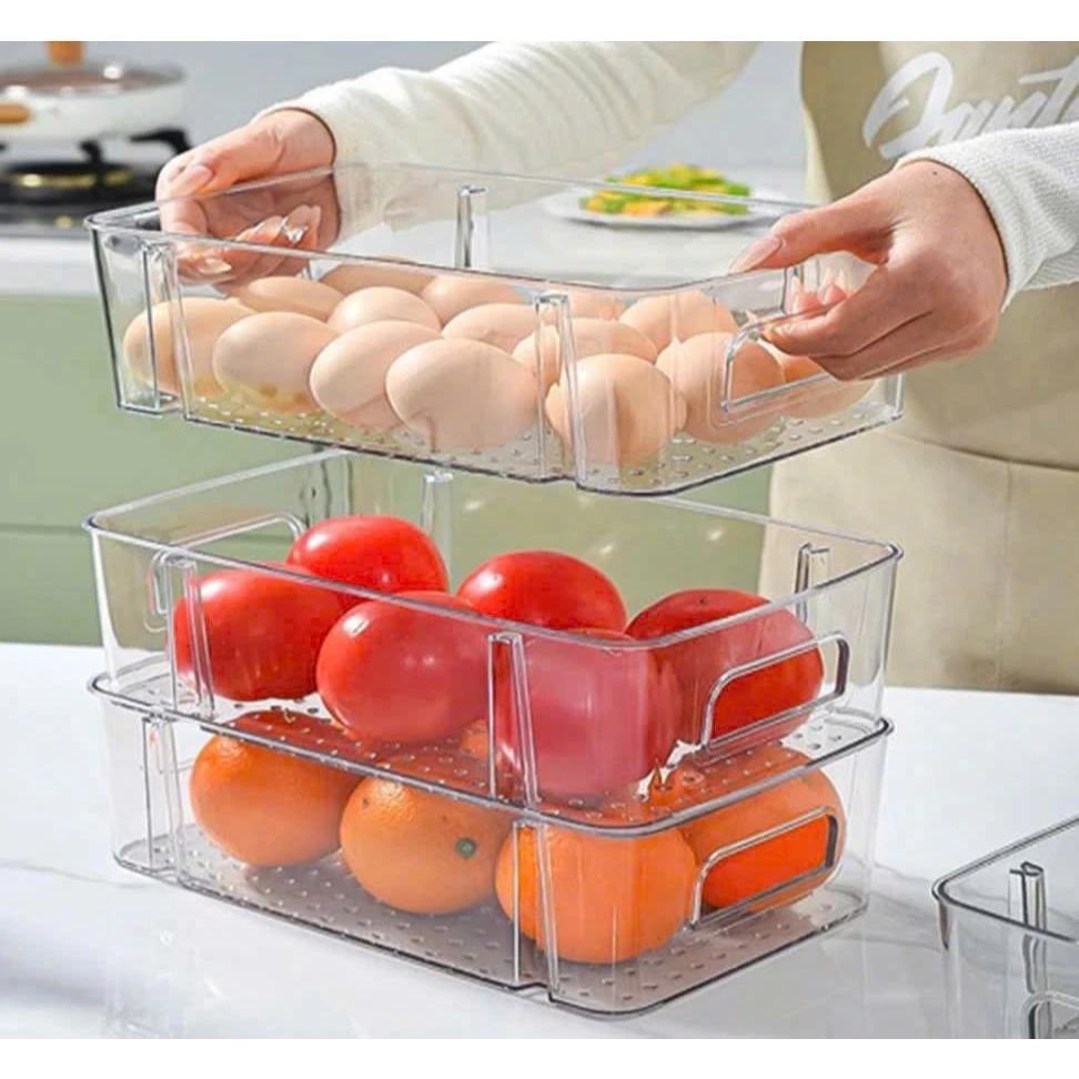 Khay nhựa trong suốt đựng trái cây, thực phẩm bỏ tủ lạnh có thể xếp chồng lên 27x17x8cm - HY04