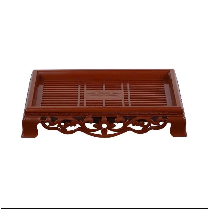 Khay trà vuông hoa nhựa VIỆT NHẬT 5686 màu nâu trầm giả gỗ, 2 lớp tách chứa nước