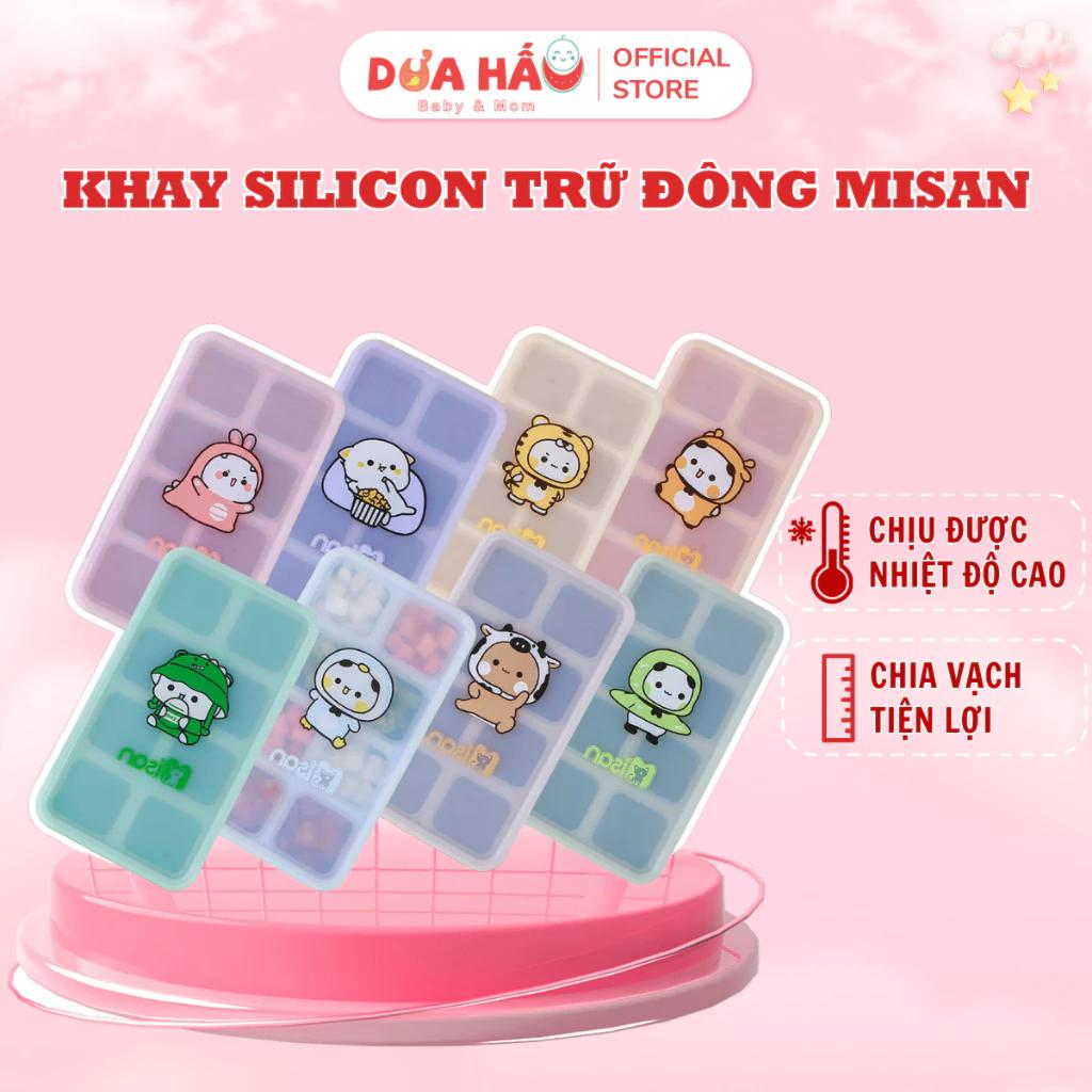 Khay Trữ Đông MISAN Chất Liệu Silicon 8 Ô Có Nắp Đậy, Hộp Trữ Đông Đồ Ăn Dặm Có Vạch Chia Ml Cho Bé Dày Dặn