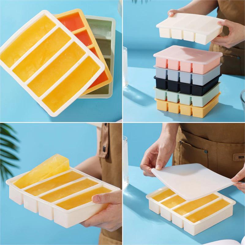 Khuôn làm đá viên 4 lưới Hộp làm đá màu Macaroon Khay làm đá dễ dàng tháo rời