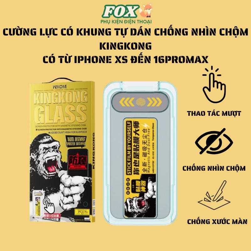 Kính cường lực có khung tự dán KingKong chống nhìn trộm 4D IPhone X đến 16Promax 11 12 13 14 15 xsm