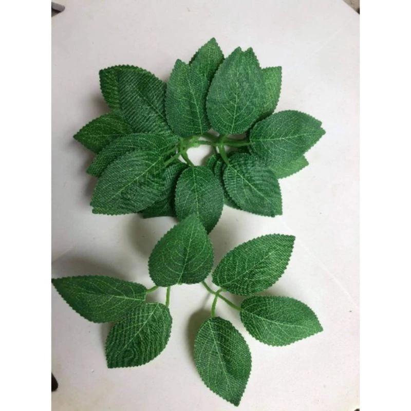 Lá hoa hồng giả, lá nhựa [2 nhánh 6 lá] trơn phụ kiện làm hoa ruy băng, sáp, trang trí handmade bằng vải lụa