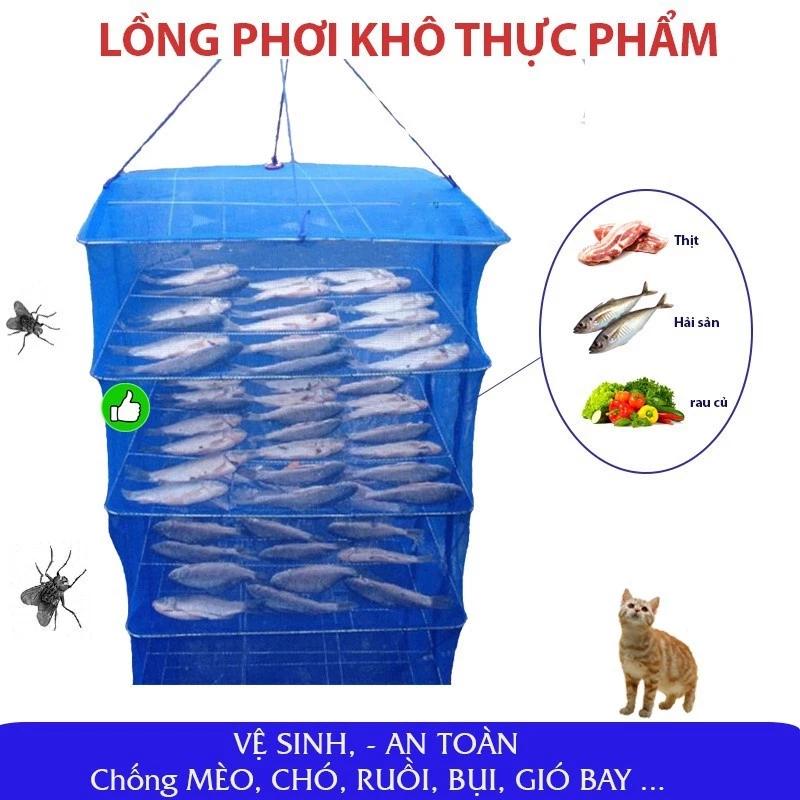 Lồng phơi thức ăn, khô, phơi cá, rau củ 4 tầng chống côn trùng treo để phơi cá khô có thể xếp gọn đa năng