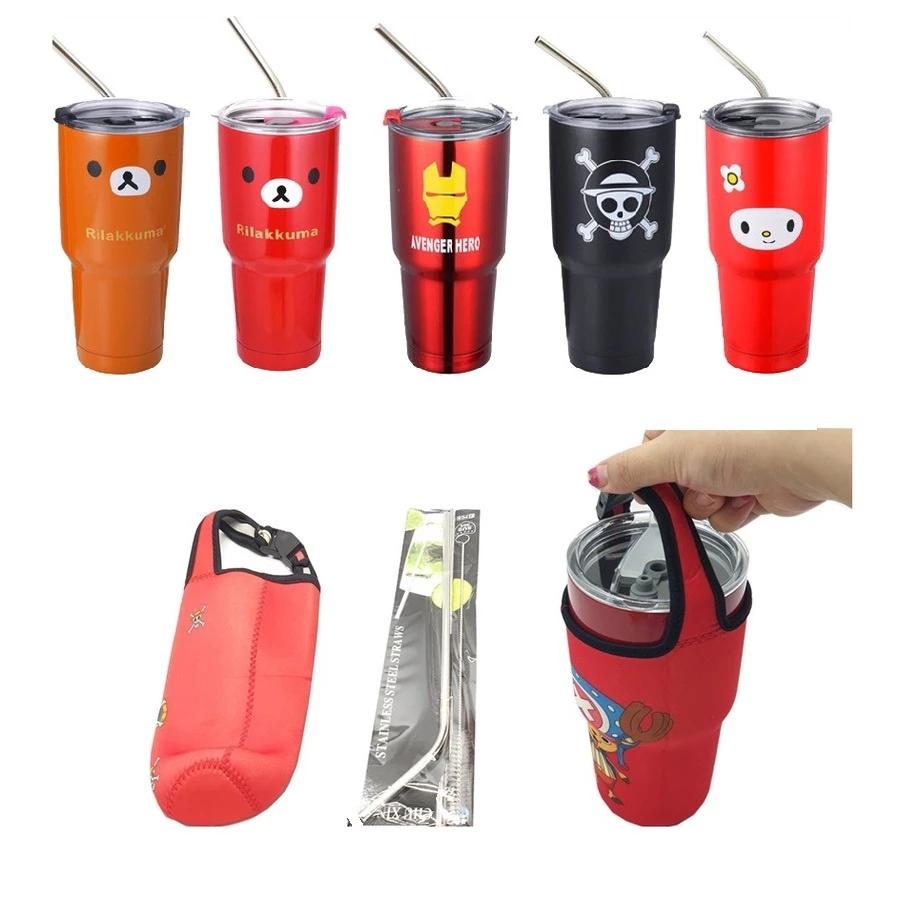 LỰA MẪU-Ly giữ nhiệt 900ml bằng inox tặng kèm 1 túi đựng - 1 nắp đậy chống tràn - 1 ống hút inox - 1 cọ rửa ống hút