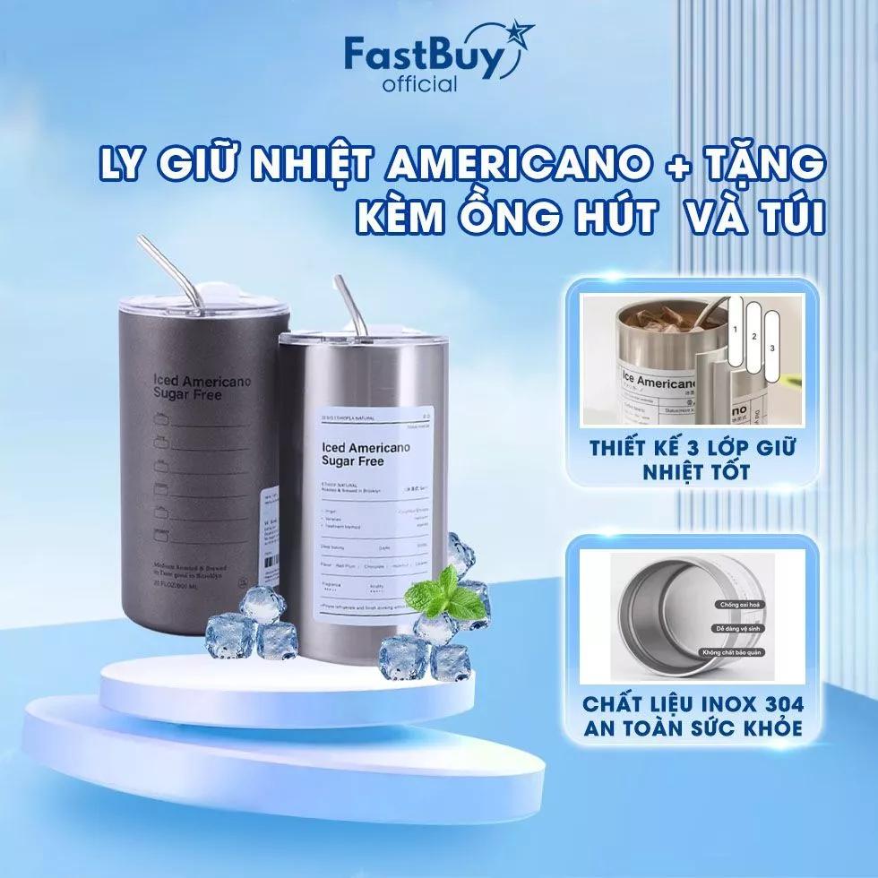 Ly Giữ Nhiệt Americano Inox 304 Đúc Liền Khối Cao Cấp, Cốc Giữ Nhiệt 600ML Có Nắp Chống Tràn Tặng Kèm Ống Hút, Túi