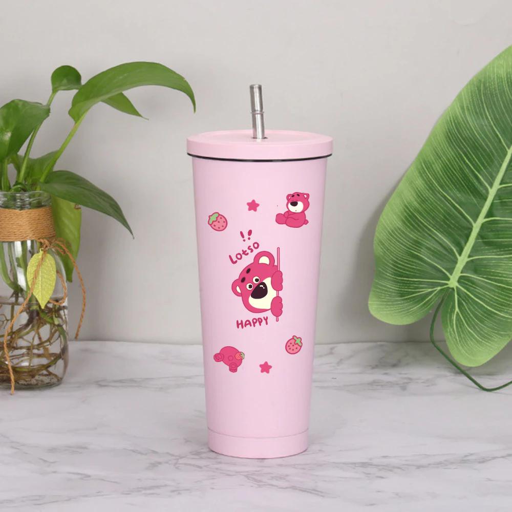 Ly Giữ Nhiệt Gấu dâu 750ml + Bình giữ nhiệt có ông hút gấu dâu - gấu lotso - bình đựng nước giữ lạnh