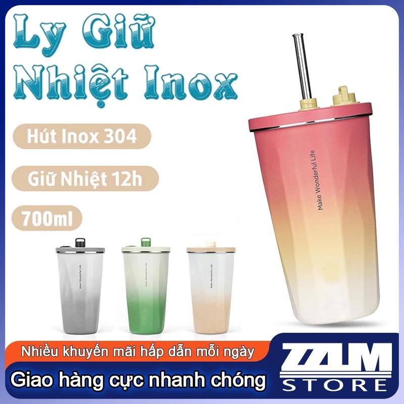 Ly Giữ Nhiệt Inox Cao Cấp Cốc Giữ Nhiệt Dung Tích 700ml Chất Liệu Inox 304 Kèm Ống Hút, Nắp Chống Tràn