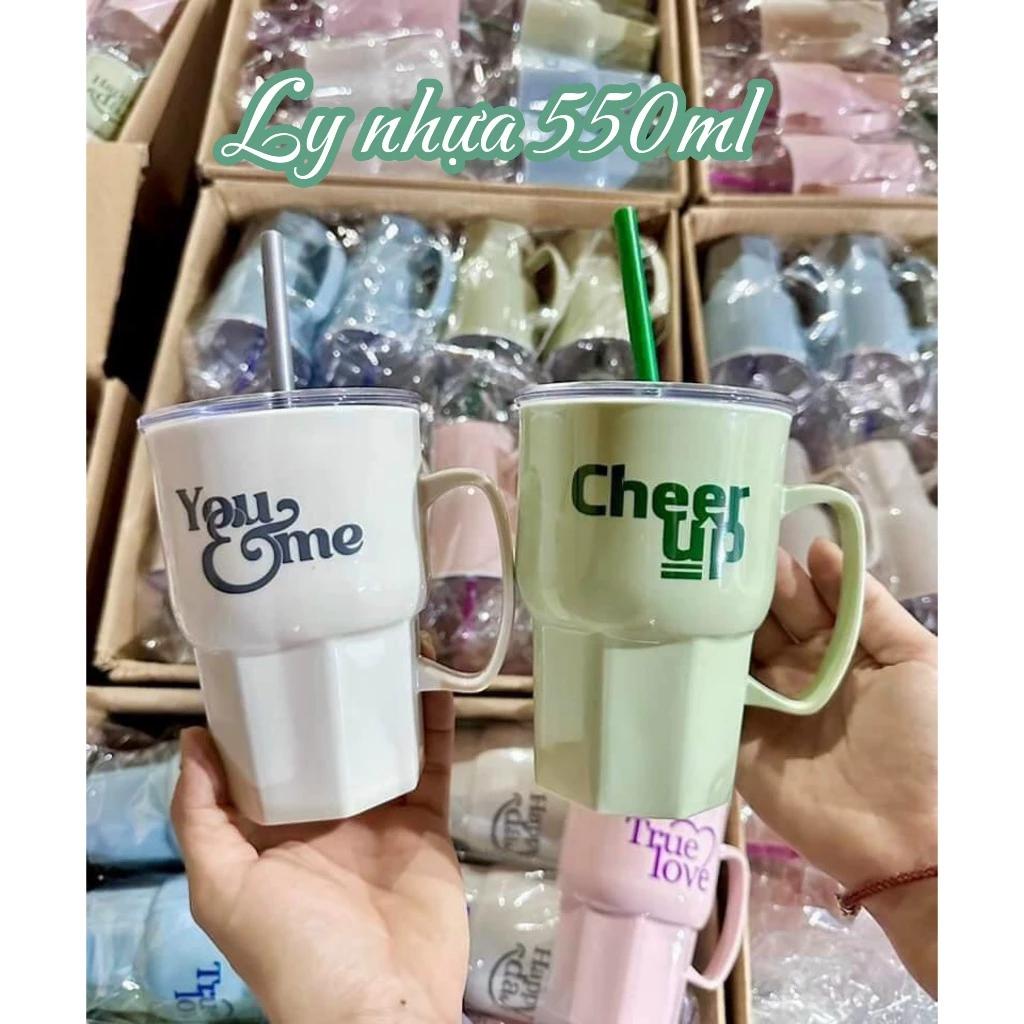 Ly nhựa kèm ống hút 550ml, Ca Quai Kèm Ống Hút An Toàn, Nắp Kín Chống Tràn Tân Lập Thành