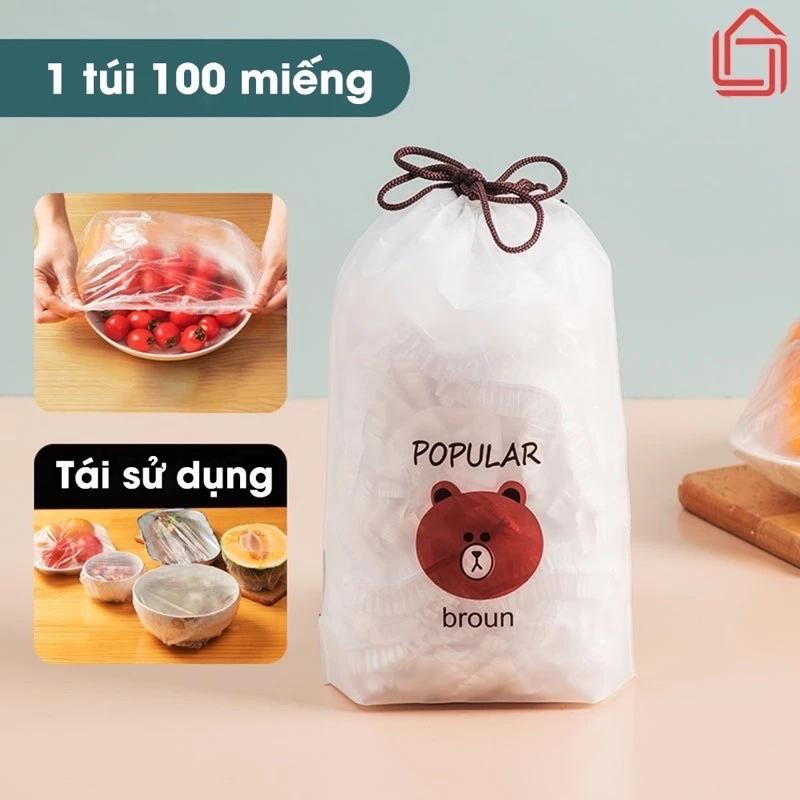 Màng bọc thực phẩm - Túi bọc thức ăn hình gấu [túi 100 cái] chất liệu PE có chun co giãn tái sử dụng an toàn tiện lợi