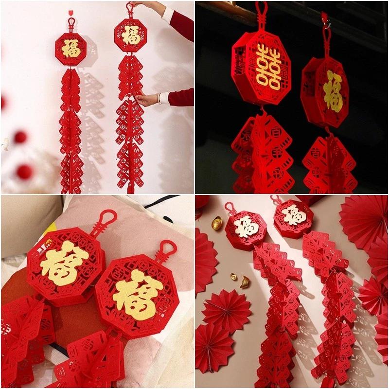 Mặt dây chuyền năm mới 2025 Sáng tạo trang trí hiên nhà 3D Lễ hội mùa xuân Đồ trang trí treo màu đỏ