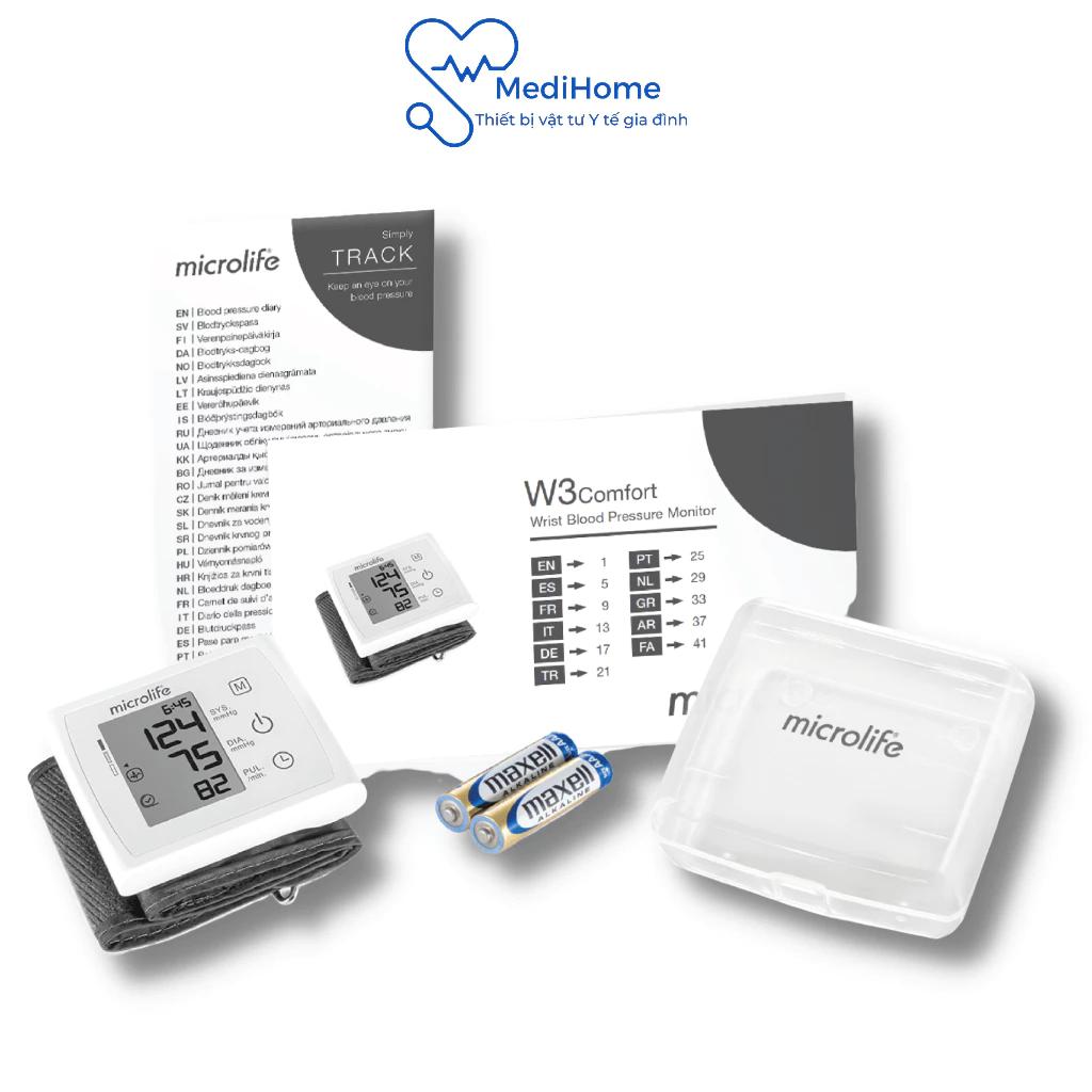 Máy đo huyết áp cổ tay đo tự động Microlife W3 Comfort Công nghệ IMT, cảnh báo rối loạn nhịp tim PAD - MediHome