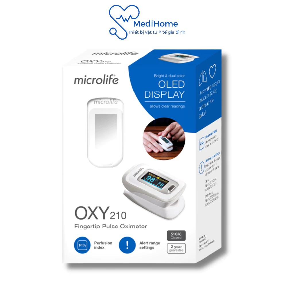 Máy đo lượng oxy trong máu SPO2 và nhịp tim Microlife Oxy 210 thế hệ mới màn OLED 6 chế độ hiển thị - MediHome